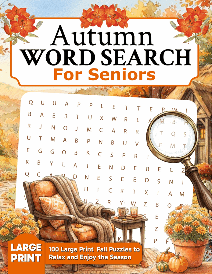 Autumn Word Search for Seniors, a large print fall word search book by Elmbrook Press